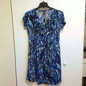Last Call, Make An Offer! NWT blue Stretch dress with ruffle neckline detail
